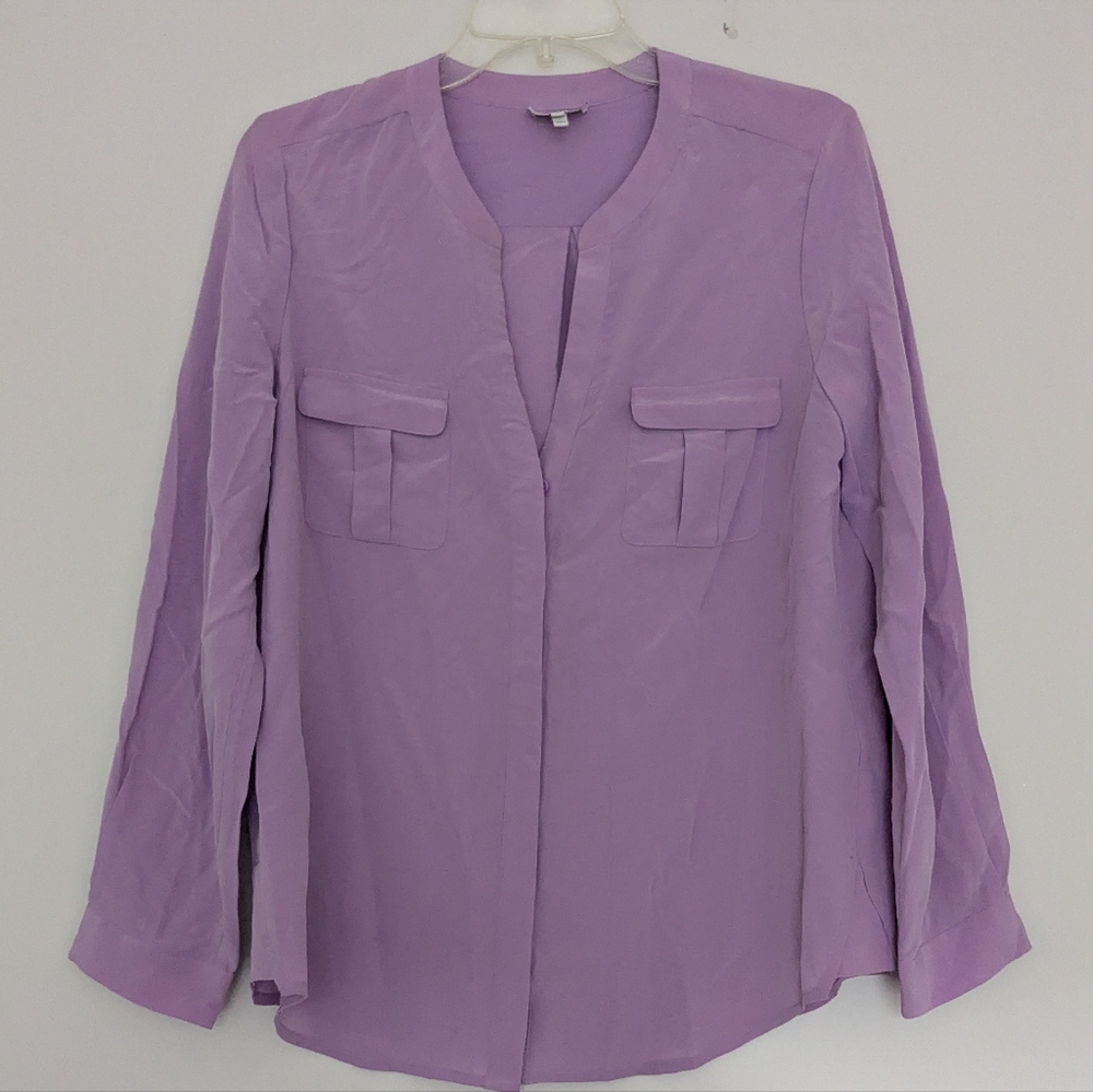 EUC Joie Silk Blouse Lavender Button Down Long Sleeve Classic Shirt, WS